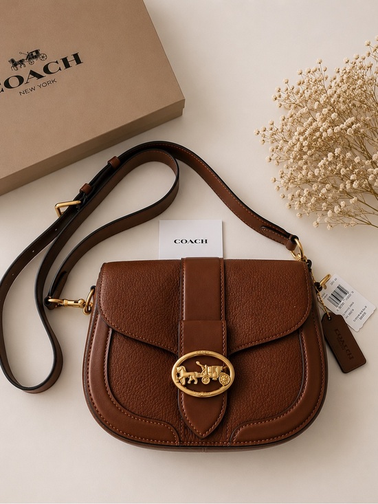 Coach Handbags - Coach Georgie Saddle Bag Leather Crossbody Purse Cognac Brown Gold Hardware